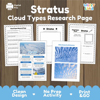 Stratus Cloud Types Research Worksheets and Informational Fact Sheets