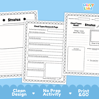 Stratus Cloud Types Research Worksheets and Informational Fact Sheets