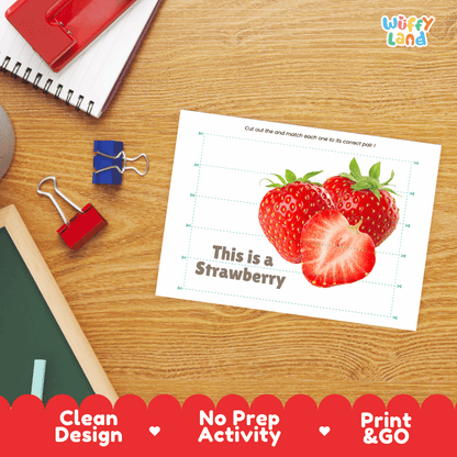 Strawberry Cut and Match Activity Worksheets | Nuts and Dried Fruits Puzzle Printables