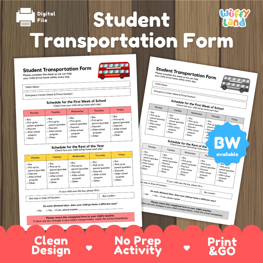 Student Transportation Form Back to School Dismissal Forms Printable