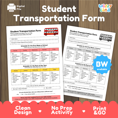 Student Transportation Form Back to School Dismissal Forms Printable
