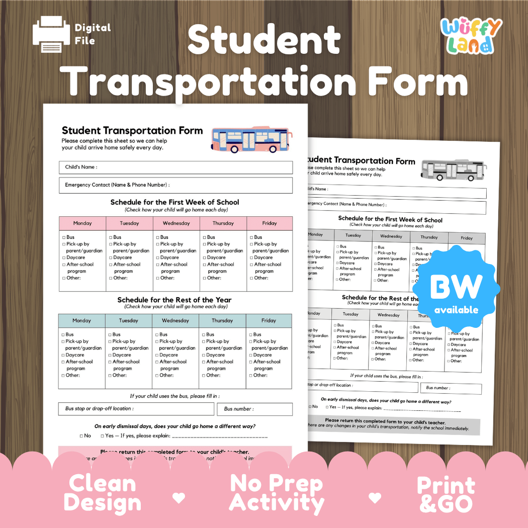 Student Transportation Form Back to School Dismissal Routine Printable Sheet