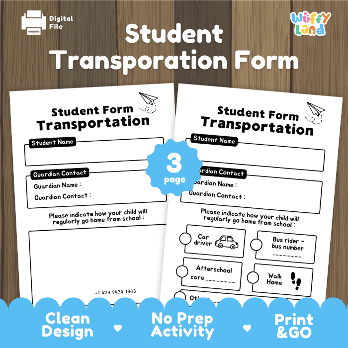 Student Transportation Form Back to School Printable Worksheets