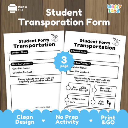 Student Transportation Form Back to School Printable Worksheets