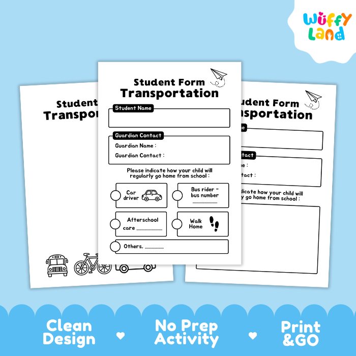 Student Transportation Form Back to School Printable Worksheets