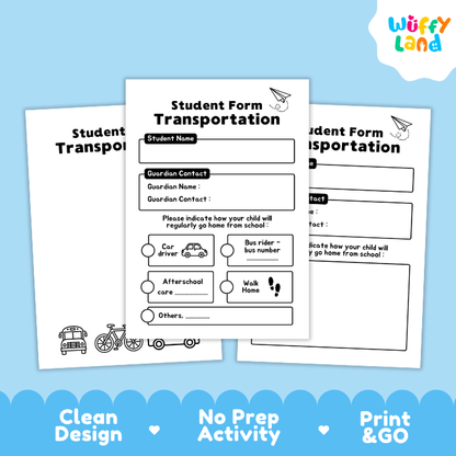 Student Transportation Form Back to School Printable Worksheets