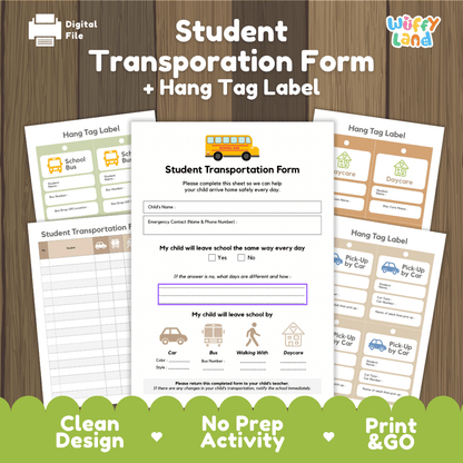 Student Transportation Form and Hang Tag Label Back to School Dismissal Routine Printable