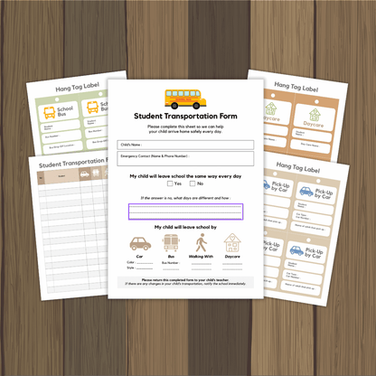 Student Transportation Form and Hang Tag Label Back to School Dismissal Routine Printable