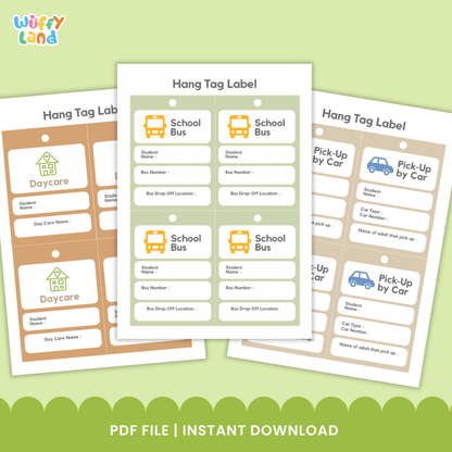Student Transportation Form and Hang Tag Label Back to School Dismissal Routine Printable