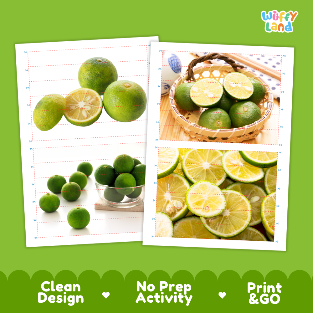 Printable activity sheets featuring photographic Sudachi puzzle boards and cutting guides