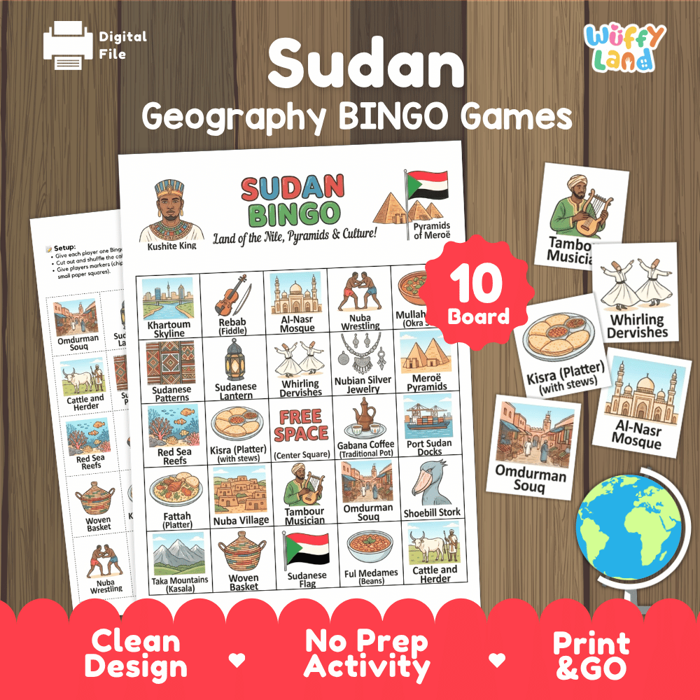 Sudan Geography BINGO Game | Sudanese Culture and Landmarks Printable Activity