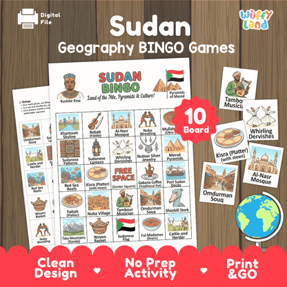Sudan Geography BINGO Game | Sudanese Culture and Landmarks Printable Activity