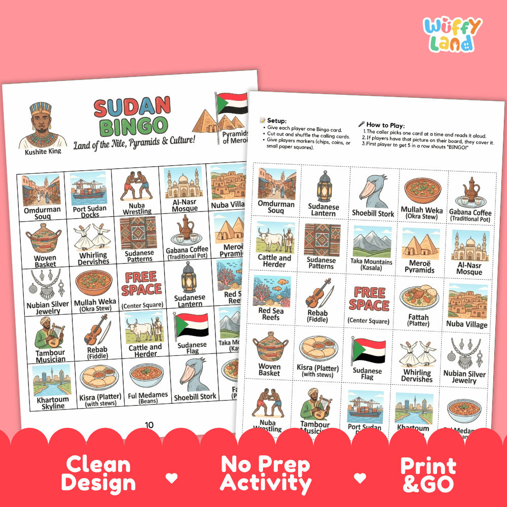 Sudan Geography BINGO Game | Sudanese Culture and Landmarks Printable Activity