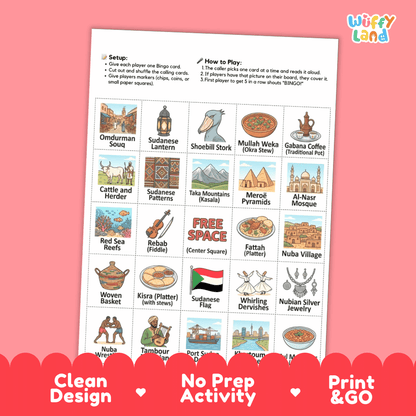 Sudan Geography BINGO Game | Sudanese Culture and Landmarks Printable Activity