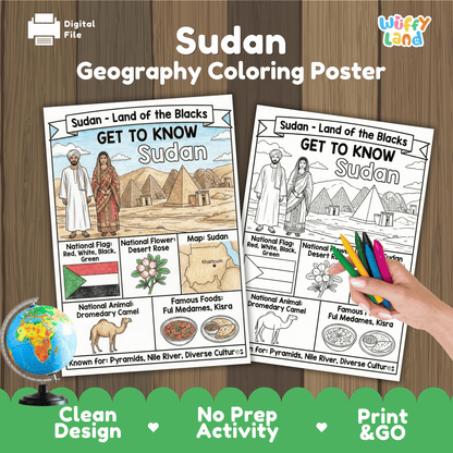 Sudan Country Study Geography Coloring Page Worksheet Activity | Africa