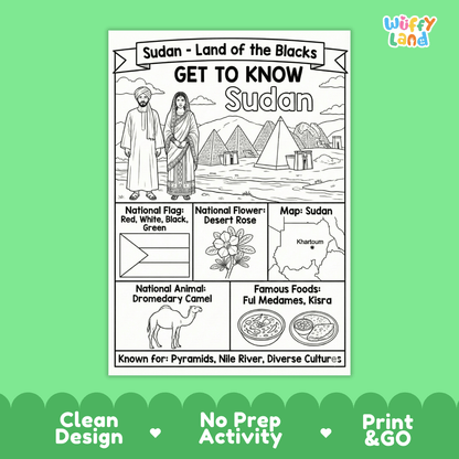 Sudan Country Study Geography Coloring Page Worksheet Activity | Africa