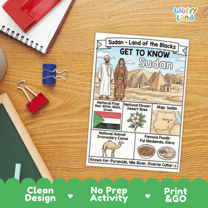 Sudan Country Study Geography Coloring Page Worksheet Activity | Africa