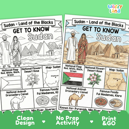 Sudan Country Study Geography Coloring Page Worksheet Activity | Africa
