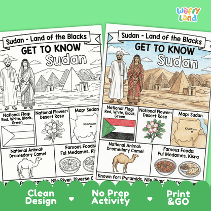 Sudan Geography Coloring Poster | Country Study Research Worksheet Activity