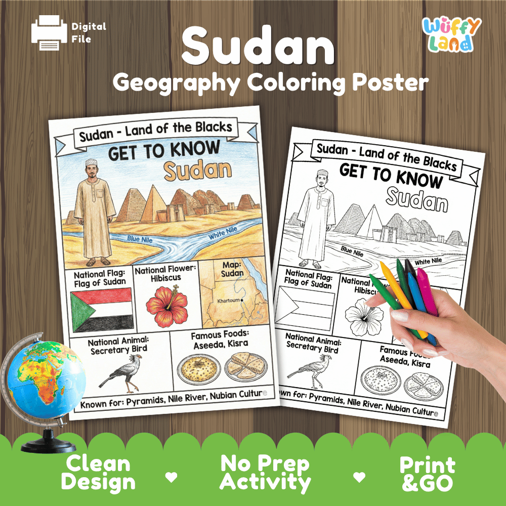 Sudan Geography Coloring Poster and Fact Sheet Printable Worksheets