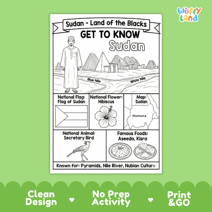 Sudan Geography Coloring Poster and Fact Sheet Printable Worksheets