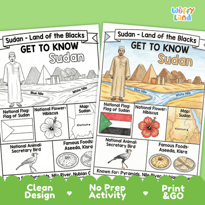 Sudan Geography Coloring Poster and Fact Sheet Printable Worksheets
