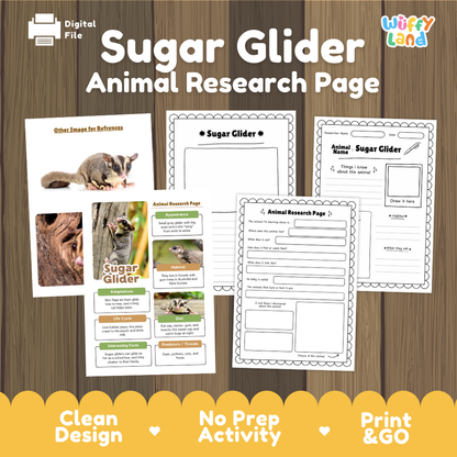 Sugar Glider Animal Research Page Worksheets