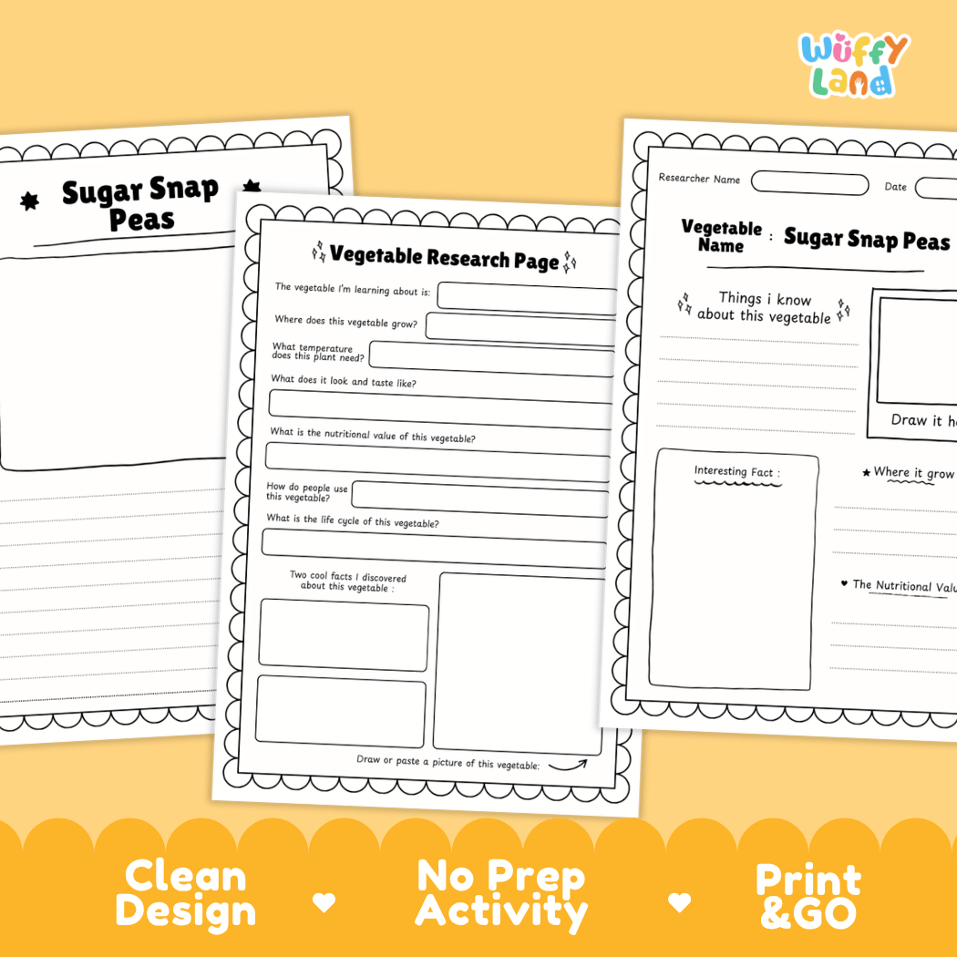 Sugar Snap Peas Vegetable Research Worksheets and Informational Fact Sheets