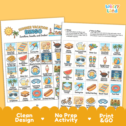 Summer Vacation Bingo Games Printable Activity