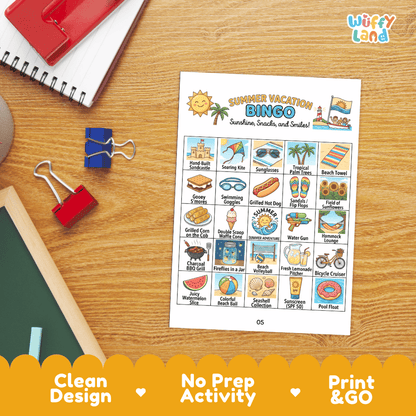 Summer Vacation Bingo Games Printable Activity