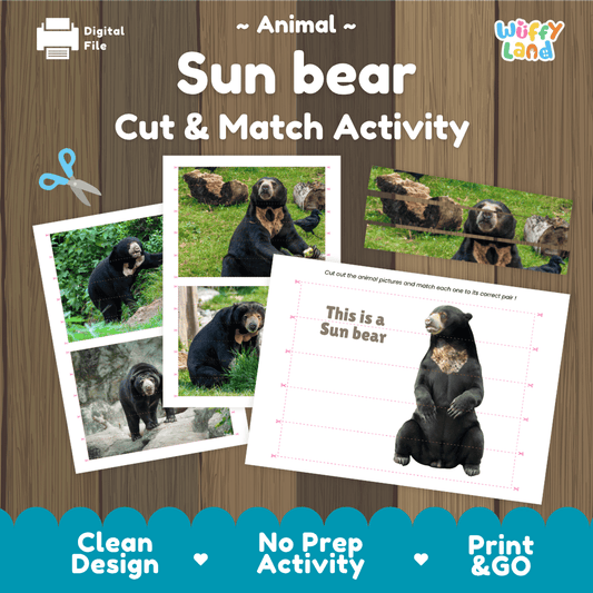 Sun Bear Cut and Match Activity Worksheets | Animal Puzzle Printables