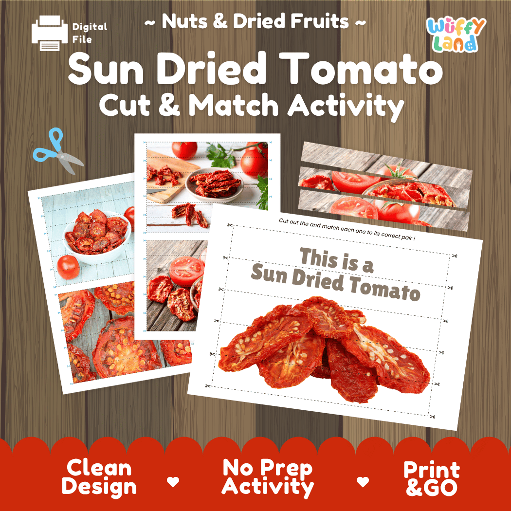 Sun Dried Tomato Cut and Match Activity Worksheets | Nuts and Dried Fruits Puzzle Printables