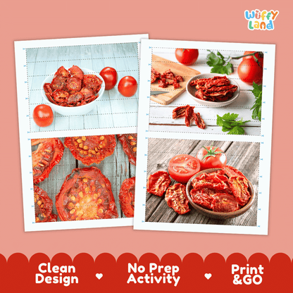 Sun Dried Tomato Cut and Match Activity Worksheets | Nuts and Dried Fruits Puzzle Printables