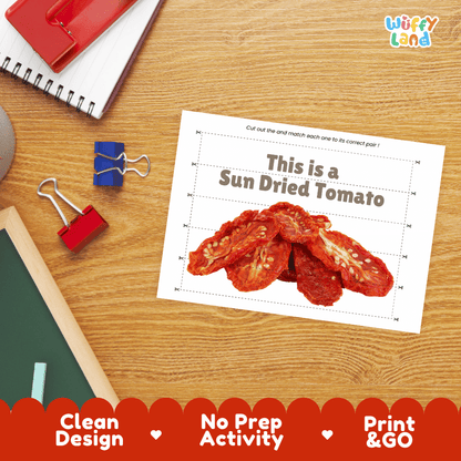 Sun Dried Tomato Cut and Match Activity Worksheets | Nuts and Dried Fruits Puzzle Printables
