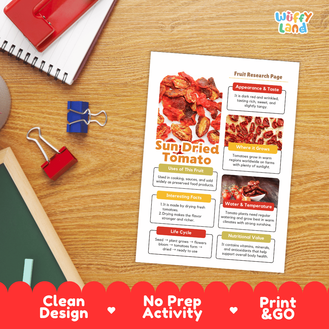 Sun Dried Tomato Fruit Research Page Worksheets and Fact Sheet