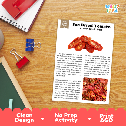 Sun Dried Tomato Reading Passage and Comprehension Questions with Answer Key Worksheets