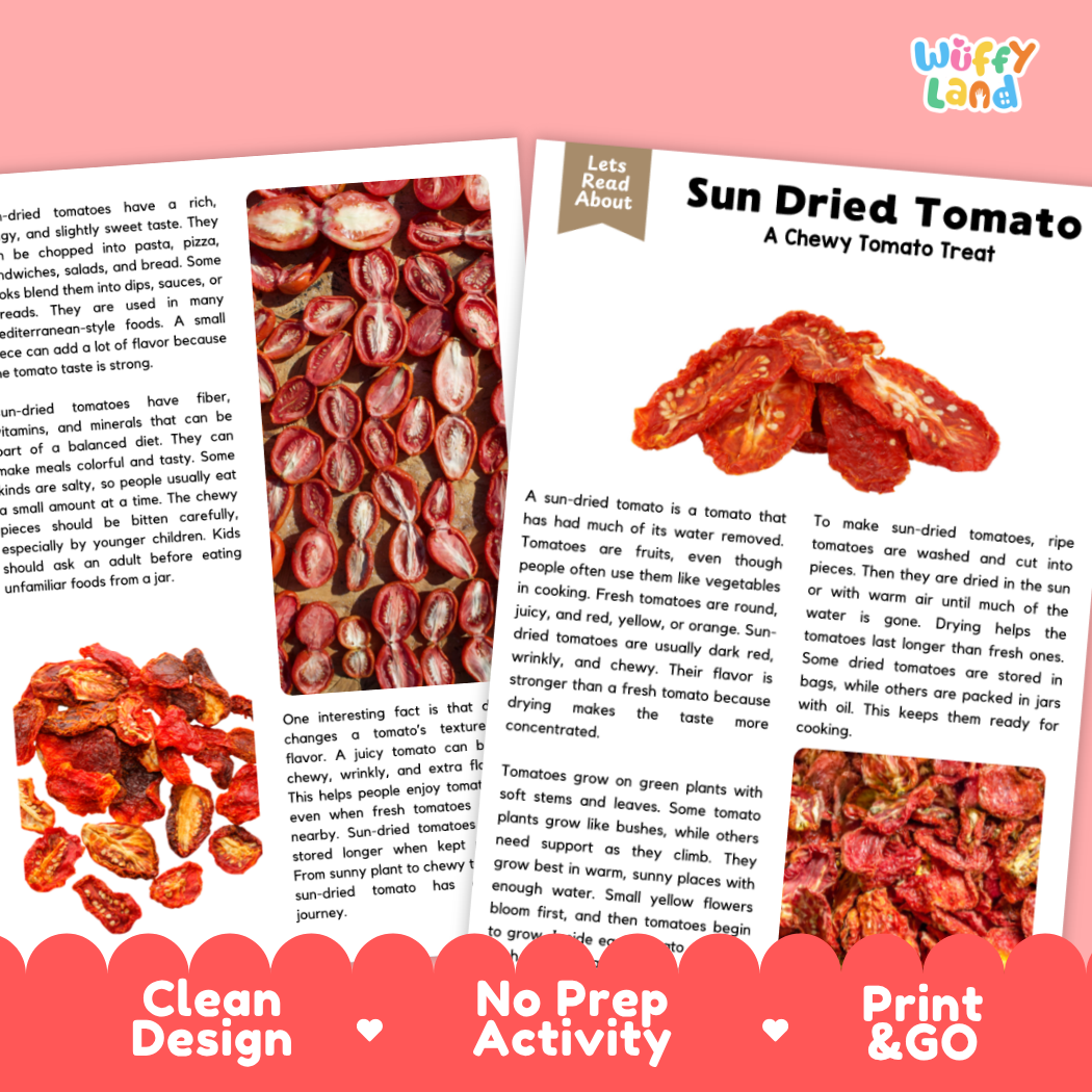 Sun Dried Tomato Reading Passage and Comprehension Questions with Answer Key Worksheets