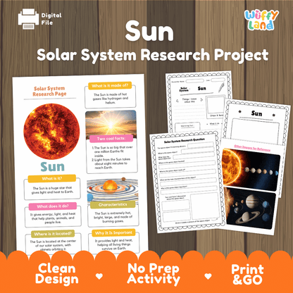 Sun Solar System Research Project Worksheets and Fact Sheet