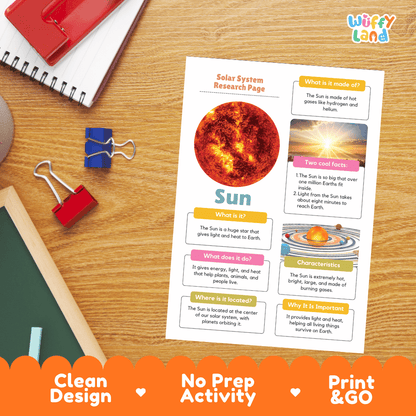 Sun Solar System Research Project Worksheets and Fact Sheet