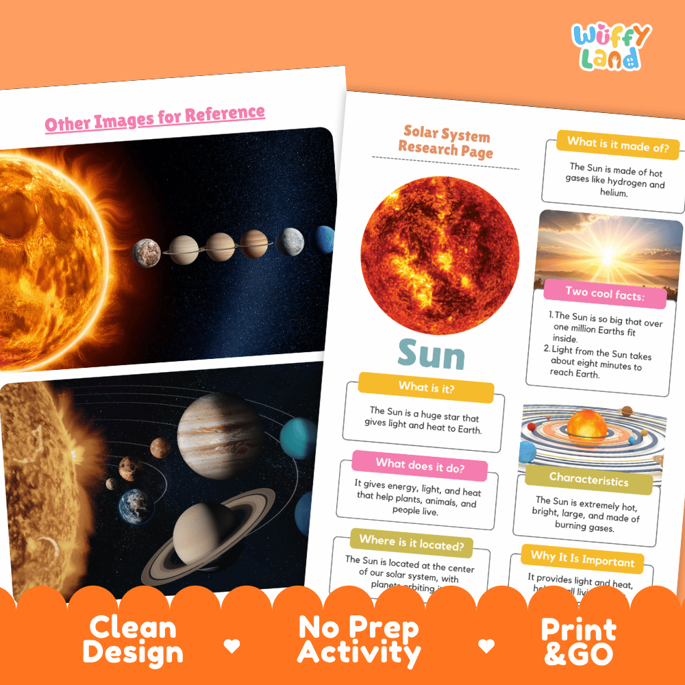 Sun Solar System Research Project Worksheets and Fact Sheet