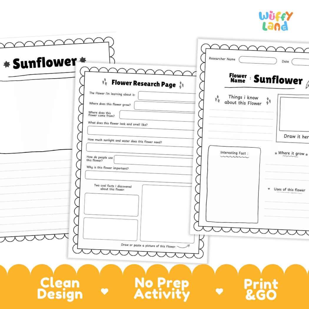 Sunflower Plant Research Page and Worksheets Print and Go Activity