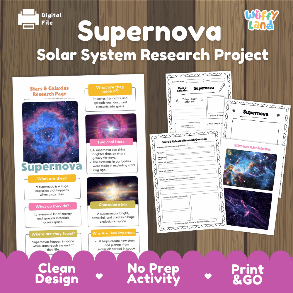 Supernova Solar System Research Project Worksheets and Fact Sheet