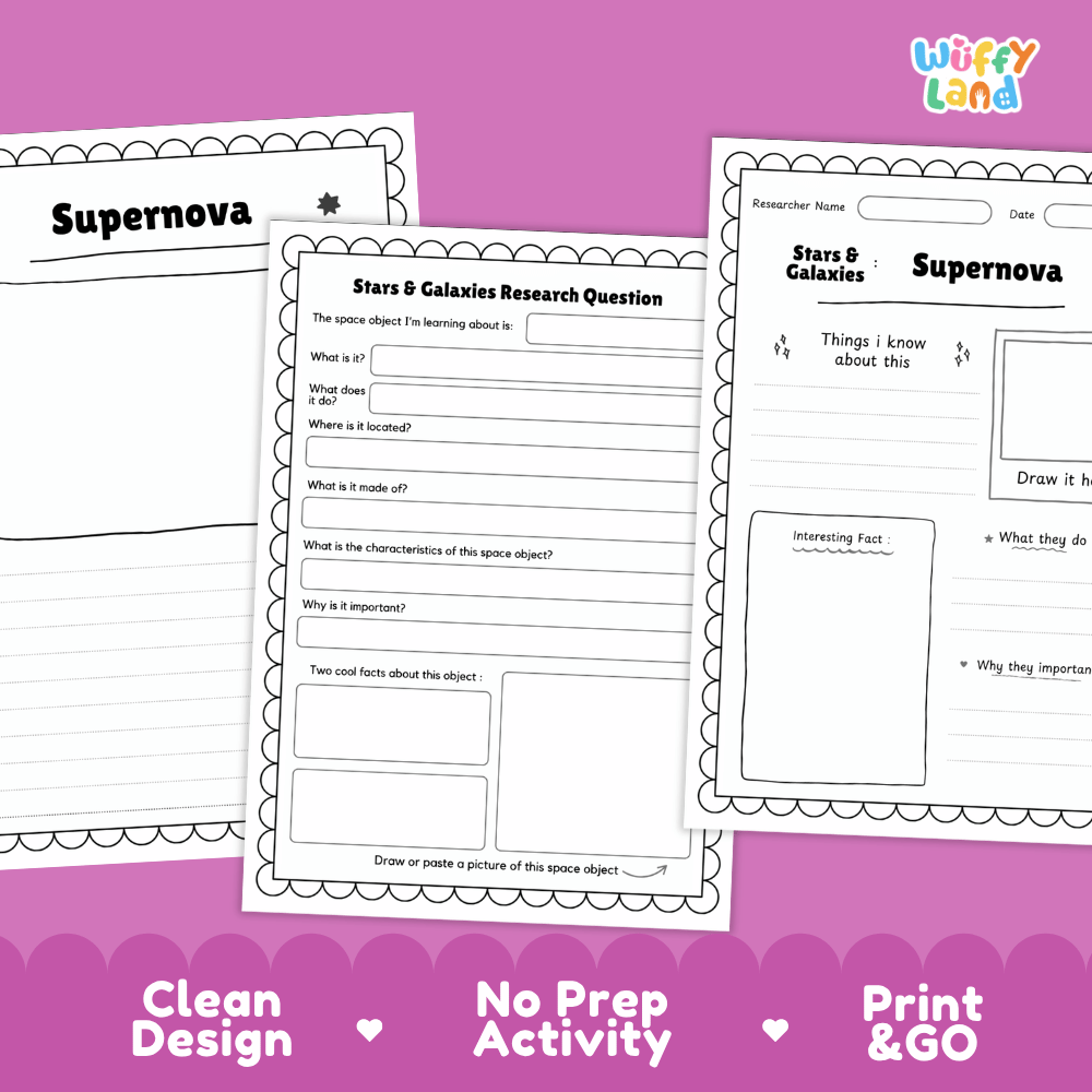 Supernova Solar System Research Project Worksheets and Fact Sheet