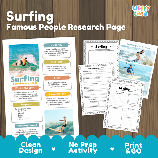 Surfing Sport Research Project Worksheets and Fact Sheet Activity