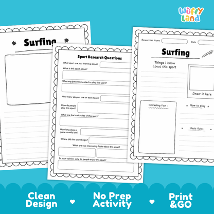 Surfing Sport Research Project Worksheets and Fact Sheet Activity