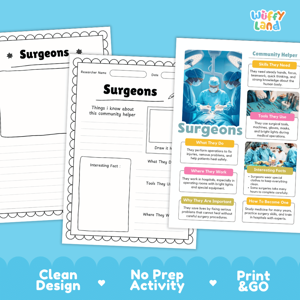 Surgeons Community Helper Research Pages and Worksheets
