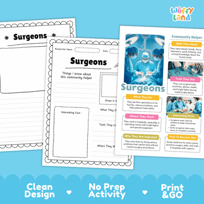 Surgeons Community Helper Research Pages and Worksheets