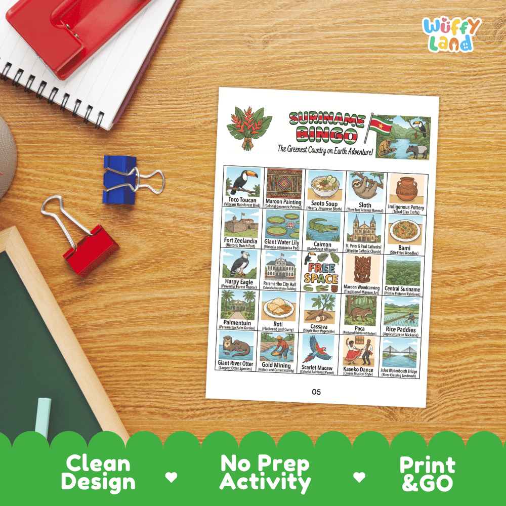 Suriname Geography BINGO Game South American Country Study Activity Printable Boards