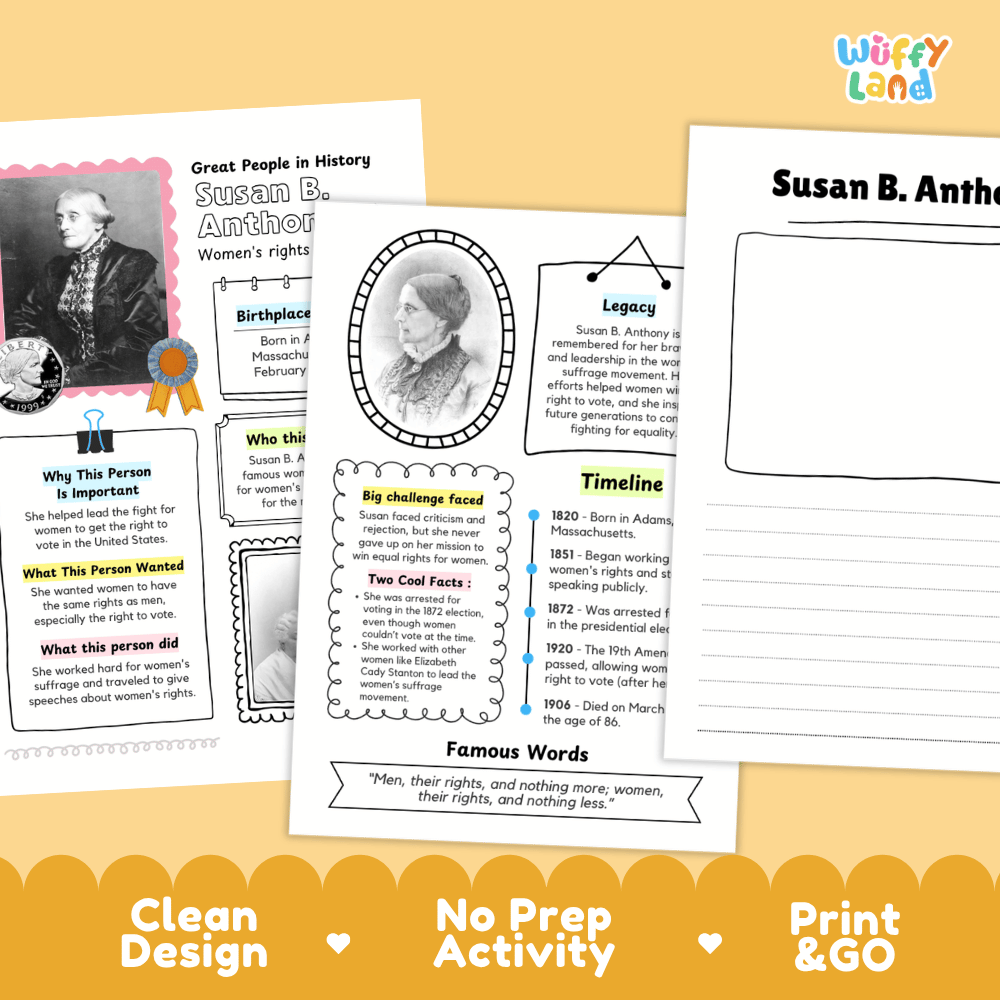 Susan B. Anthony Famous People Research Page Worksheets