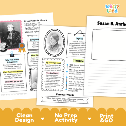 Susan B. Anthony Famous People Research Page Worksheets
